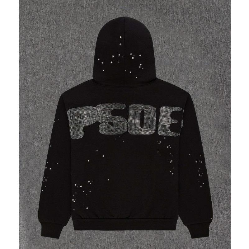 Heavy fleece foam print spider web hoodie sports casual sweater sweatpants set
