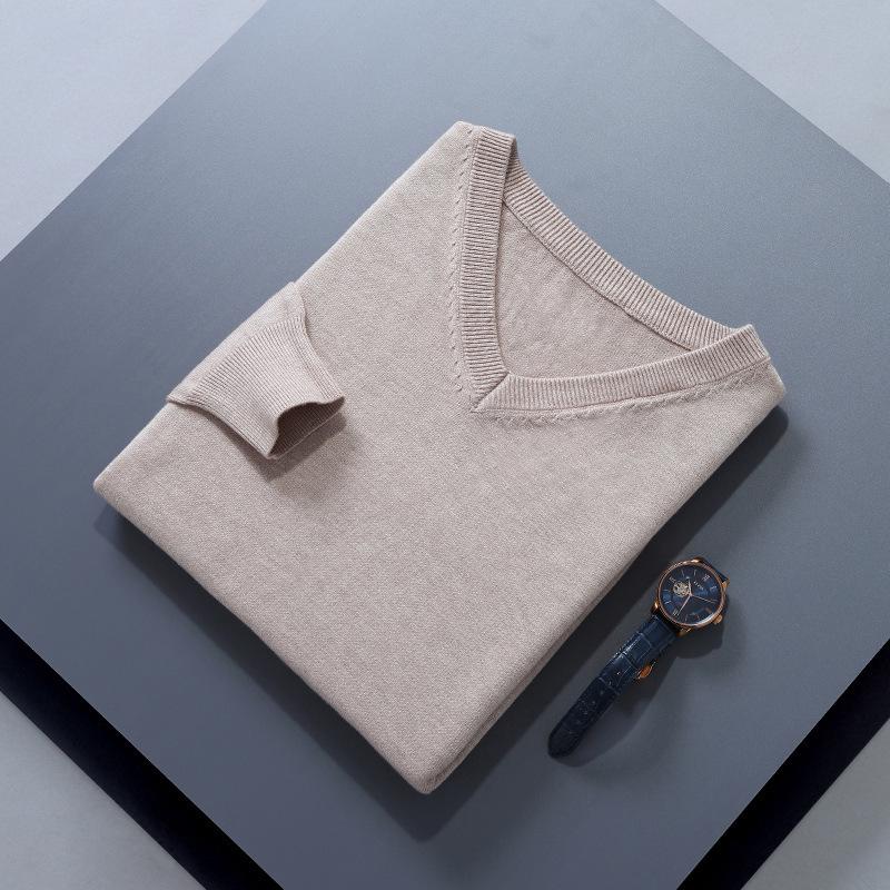Men's Plus Size V-Neck Wool Sweater - 2023 Autumn/Winter Long Sleeve Knit Pullover