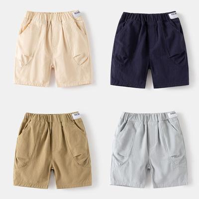 Color Five-Point Shorts, Summer Children's Woven Label Shorts, Baby Boys' Casual Mid-Length Pants, Korean Style Mid-Waist Elastic Waistband Pants