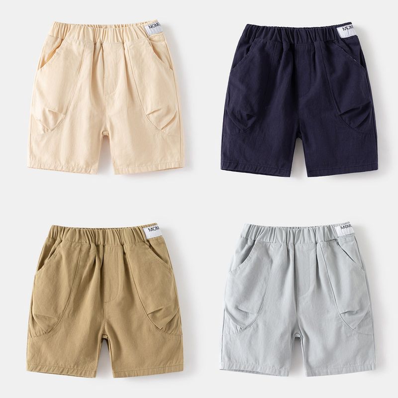 Color Five-Point Shorts, Summer Children's Woven Label Shorts, Baby Boys' Casual Mid-Length Pants, Korean Style Mid-Waist Elastic Waistband Pants