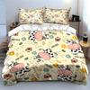 Cartoon Cows and Flowers Pattern Bedding Duvet Cover Set Duvet Cover Pillowcases  (1*Duvet Cover 2*Pillowcases, Without Duvet Insert)