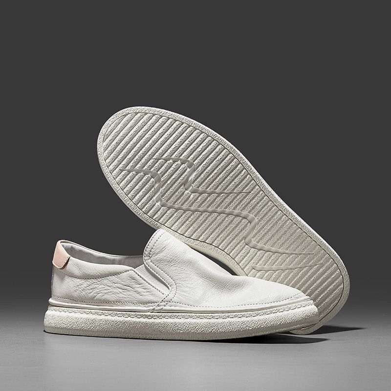 2025 new men's shoes summer breathable first layer cowhide white shoes soft sole one pedal men's casual shoes board shoes