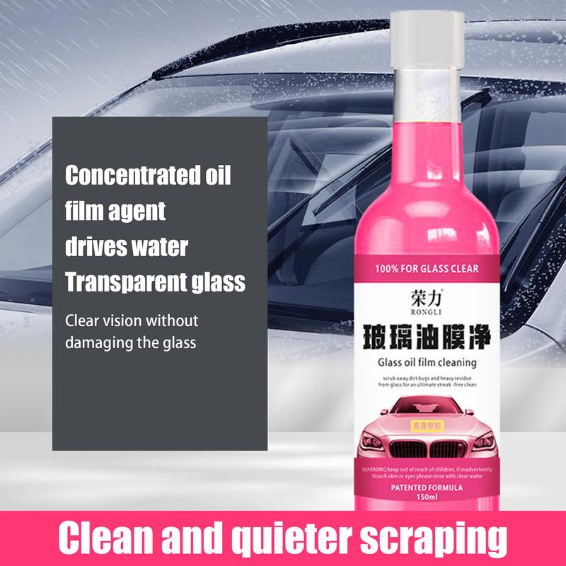 Glass Oil Film Remover 150ml Pink Agent Car Glass Oil Film Cleaner Anti-Fog Oil Film Cleaning Solution Improves Visibility For
