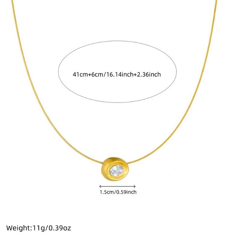 Gold Oval Cubic Zirconia Pendant Steel Wire Choker Necklace for Women