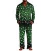 Men's Christmas Pajama Set with Button Down Shirt and Straight Leg Pants, Casual Print Sleepwear Two Piece Outfit, Festive Holiday Loungewear