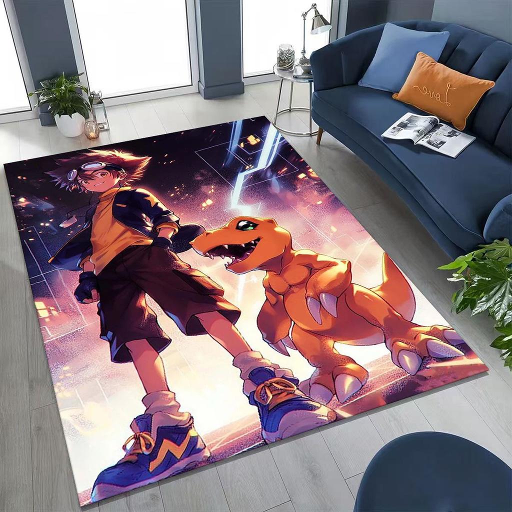 Retro Digimon Adventure Angewomon Agumon Cartoon Rug for Bedroom Living Room Sofa Home Doormat Decor,Kids Non-slip Floor Mat