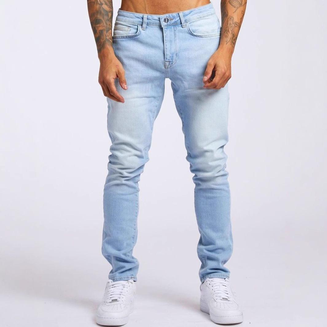 Men s Jeans Slim Elastic Tight Feet S светло-синий