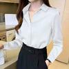 Neue Mode Herbst Langarm Frauen Hemd Drehen Unten Kragen Büro Dame Weiß Satin Bluse Shirt Frauen Tops J738