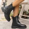 Spring Autumn Luxury Lace-Up Ankle Boots for Women  Waterproof Square Heel Women's Boots Round Toe Solid Shoes of Woman