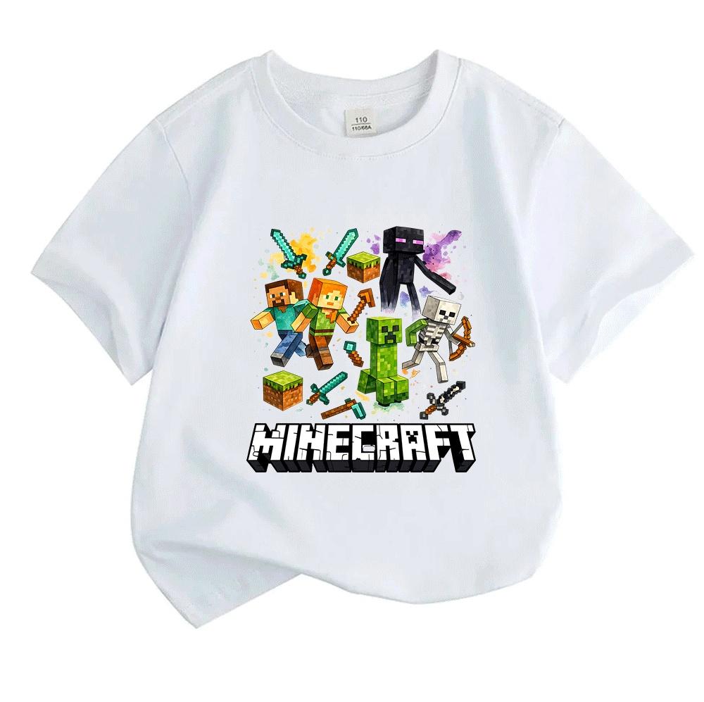 Kids Boys Girls Crew Neck Short Sleeve T-Shirt, 100% Cotton Retro Game Character Printed Casual Soft Tees for Children Everyday Wear Top