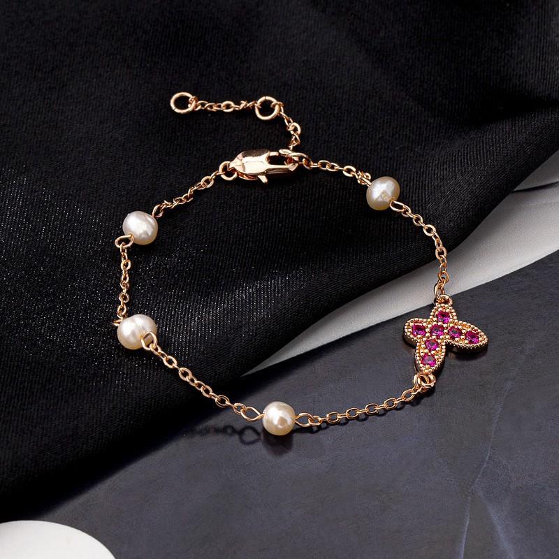 Sweet Freshwater Pearl Bracelet Stackable Set With Butterfly Zircon Pendant Necklace Women Pearl Bracelet