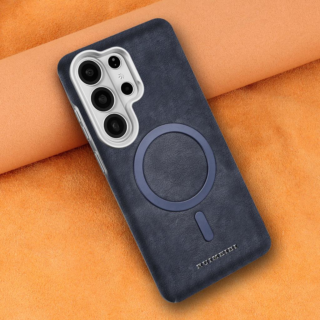 Elegante Custodia Magnetica in Pelle Premium Copertura Vintage Cornice Placcata per Samsung Galaxy S26 Ultra S25 plus S24 - Copertura di Lusso