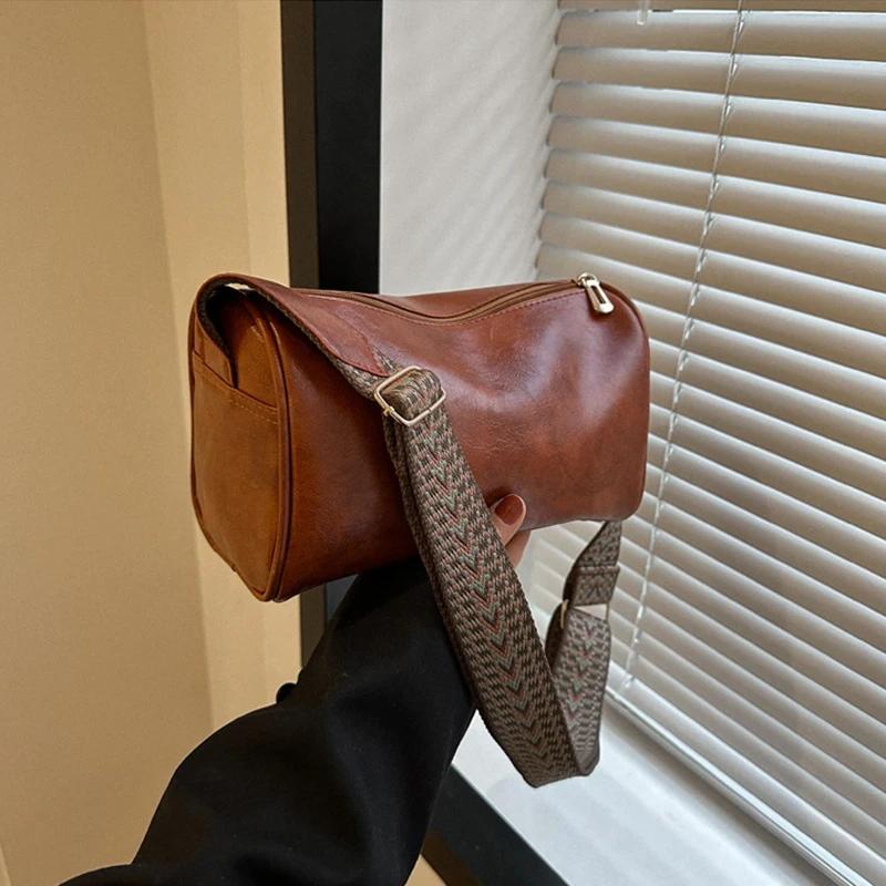 

Вінтажна жіноча маленька сумка-бостон з ПУ шкіри та гаманець, дизайнерська модна сумка кросбоді, жіноча повсякденна дорожня сумка-подушка на плече 24x12x15cm