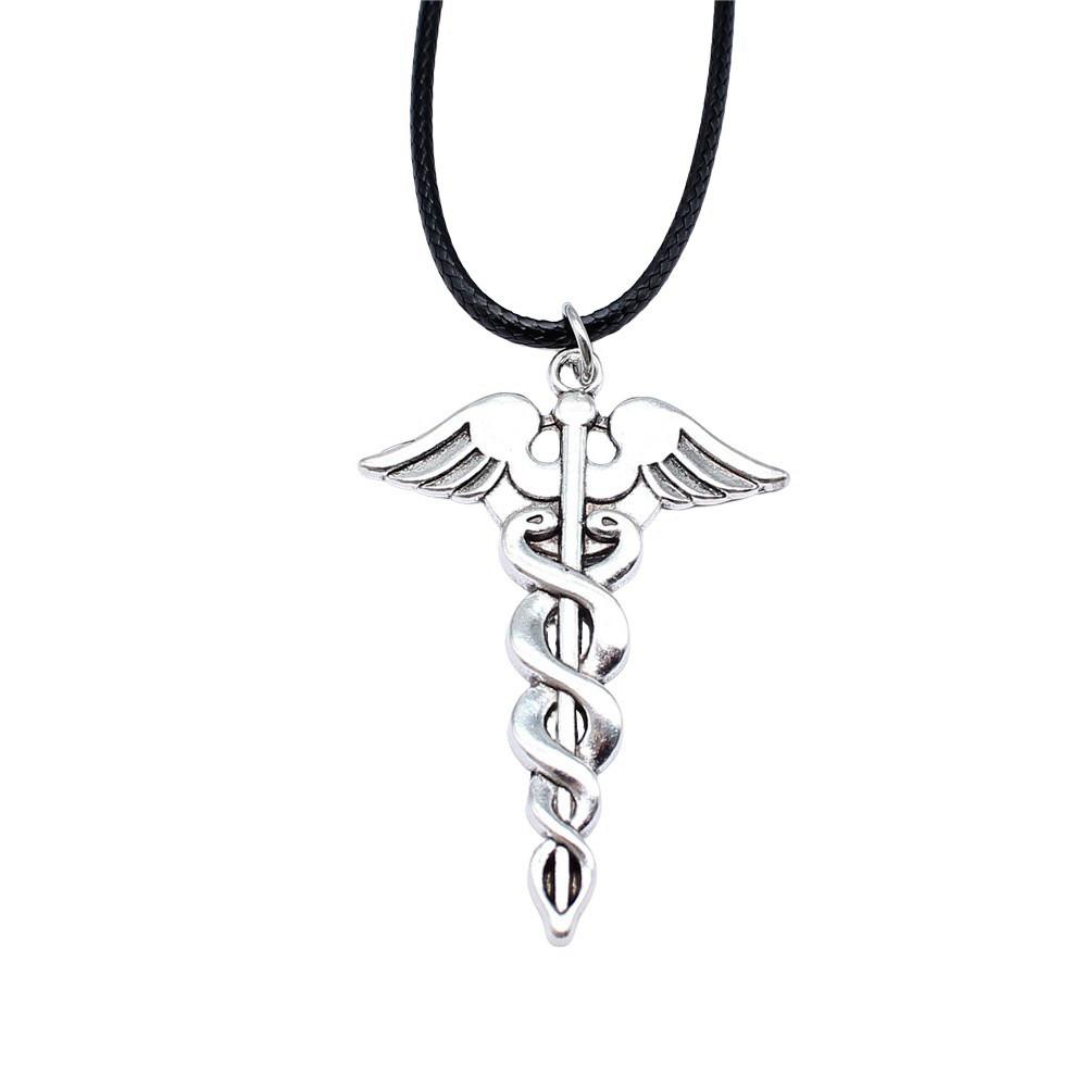 Caduceus Medical Symbol Pendant Necklace Doctor Nurse Gift With 45cm Leather Chain