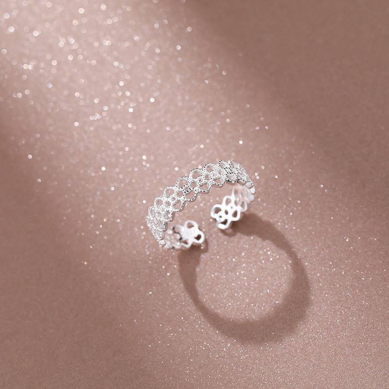 

S925 Sterling Silver Ring Korean Lace Hollow Pattern Ring for Women Wedding Party Jewelry