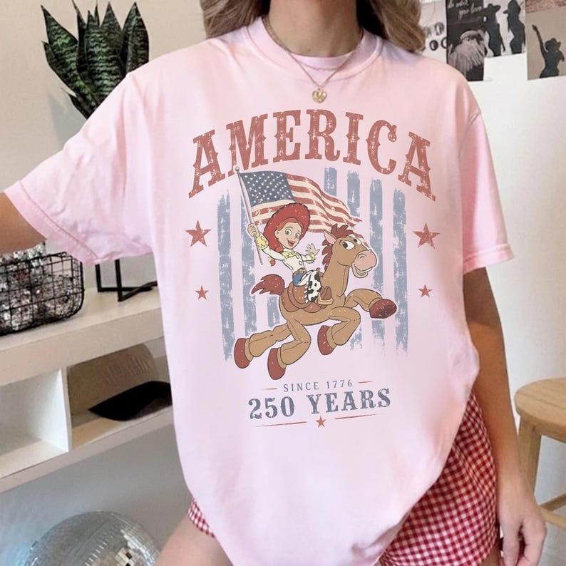 Toy Story Jessie America 250 Years Shirt Vintage July 4th Patriotic Tee Since 1776 Cowgirl Bo Peep Short Sleeve Tshirt