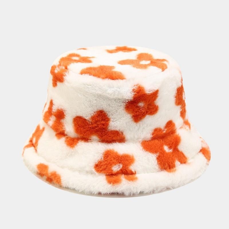 Plush Flower Embroidered Fisherman Hat With Wide Brim For Outdoor Winter And Spring Use