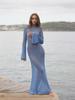 European & American Women's Summer Knitted Backless Long-Sleeve See-Through Floor-Length Dress