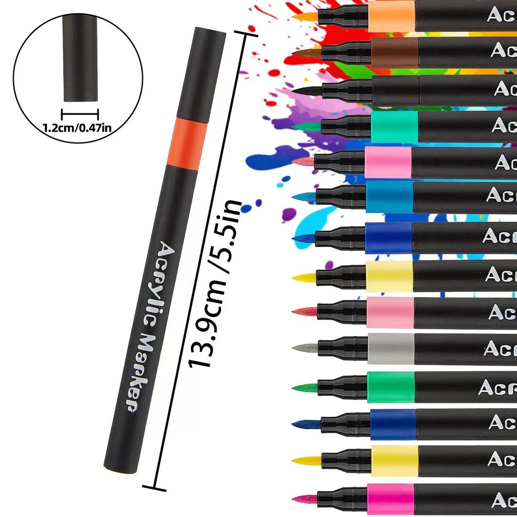 12/24/36pcs Soft Brush Tip Acrylic Marker Pens Vibrant Colors No Bleed Paint Markers for Canvas Rock Glass Fabric DIY Crafts