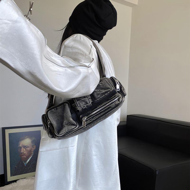 Women's crossbody denim bag large capacity casual vintage shoulder bag solid color messenger bag