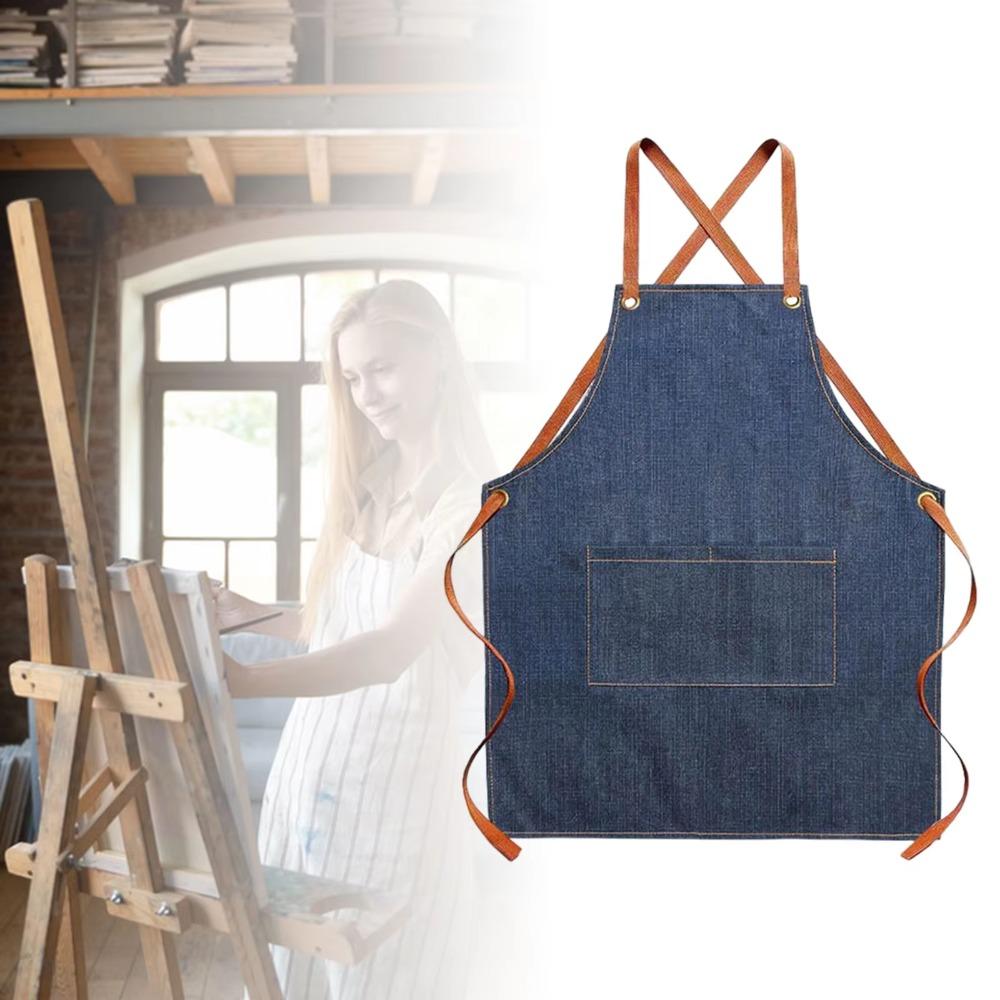 Dirt-resistant Cross Back Denim Apron with Pocket Studio Work Clothes  Bartenders