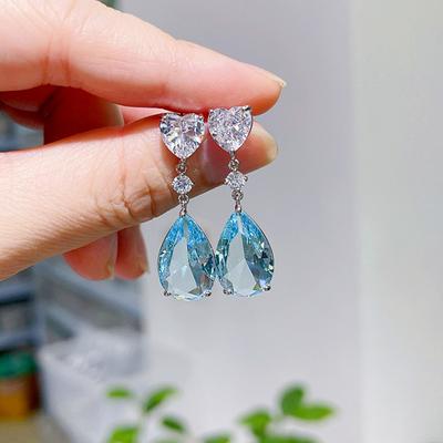 Huitan Blau/Grün Birne Zirkonia Tropfen Ohrringe Luxus Bunte CZ Ohrringe Frauen für Hochzeit Party Neue Trendy Schmuck