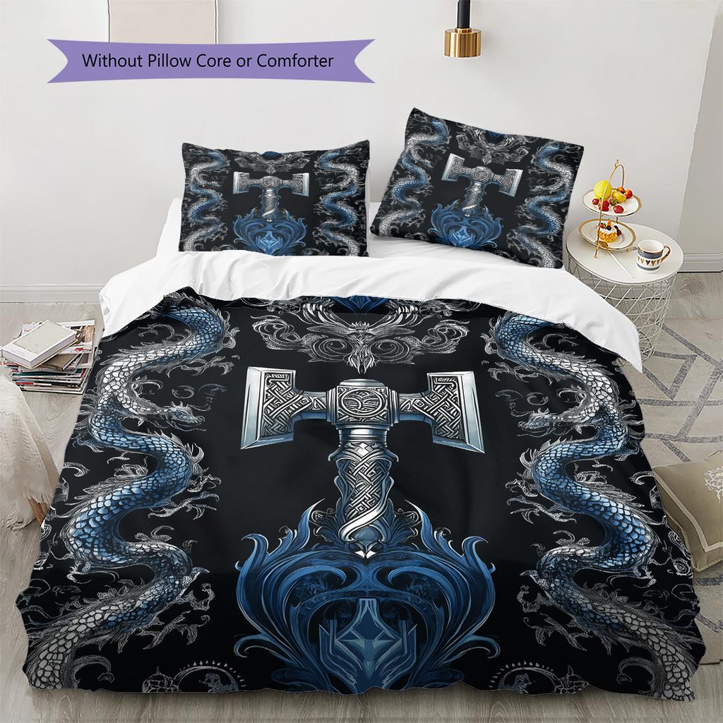 Viking axe and sword  Pattern Bedding Quilt Set Quilt Cover Pillowcase Home Decoration  Gift (1 * duvet cover + 2 * pillowcase, without core)