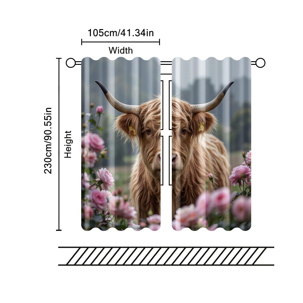 2 pcs   filtering curtains (excluding rods   non-movable   without batteries) Cow Floral for use in bedrooms and living rooms