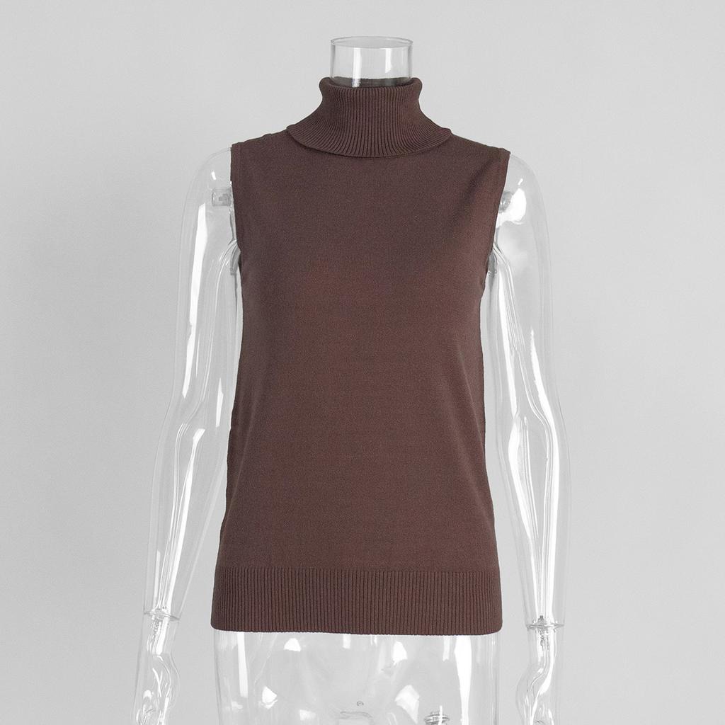 Knitted Sleeveless Vest New Spring Autumn High-Neck Vest Simple Sweater Top For Women