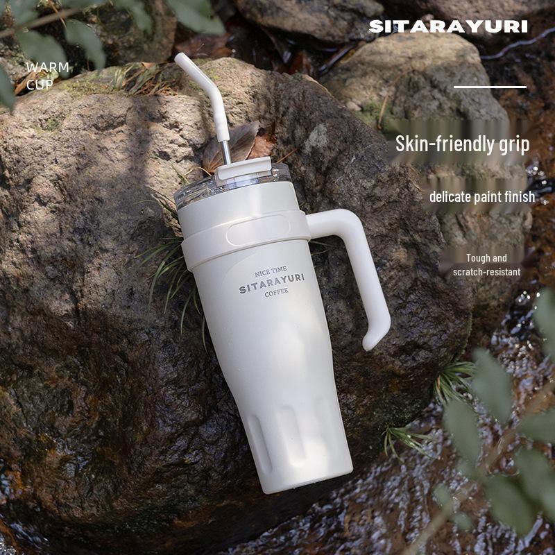 Multi-Purpose Portable Drinkware: Office & Outdoor Coffee/Water Cup with Straw and Handle.