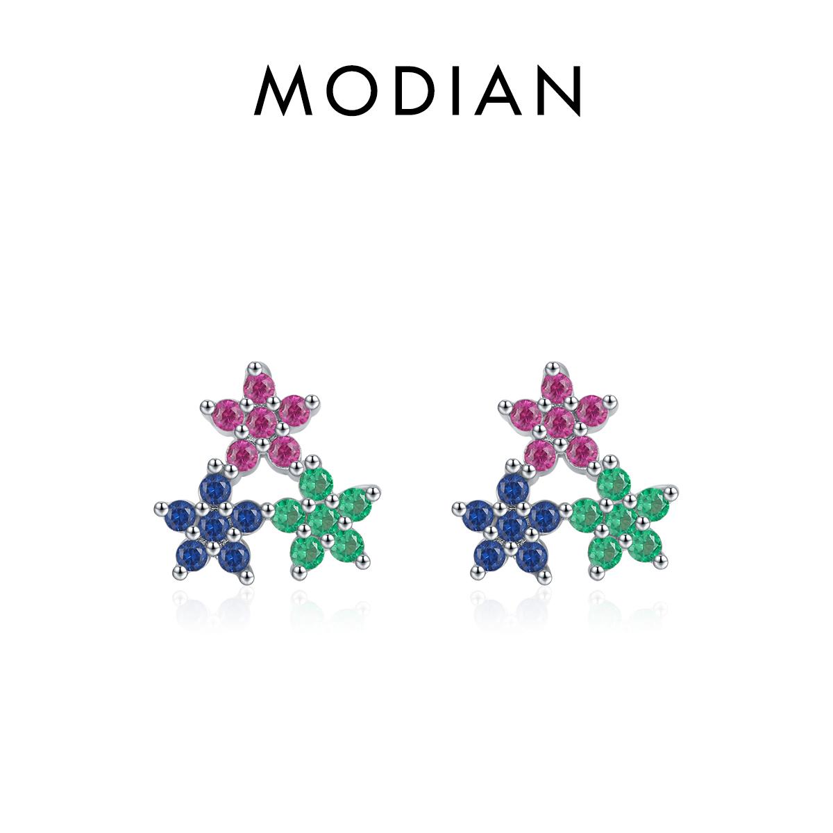 

Модиан из настоящего стерлингового серебра 925 пробы, модные красочные серьги-гвоздики с кубическим цирконием, нежные серьги-гвоздики с цветком для женщин, изящные ювелирные изделия серебряный