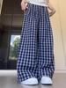 Women's Retro Plaid Wide-Leg High-Waisted Pants - Early Autumn Floor-Length Style