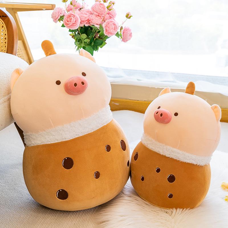 Creative Pig Milk Tea Cup Plush Doll - Adorable Gift & Activity Toy
