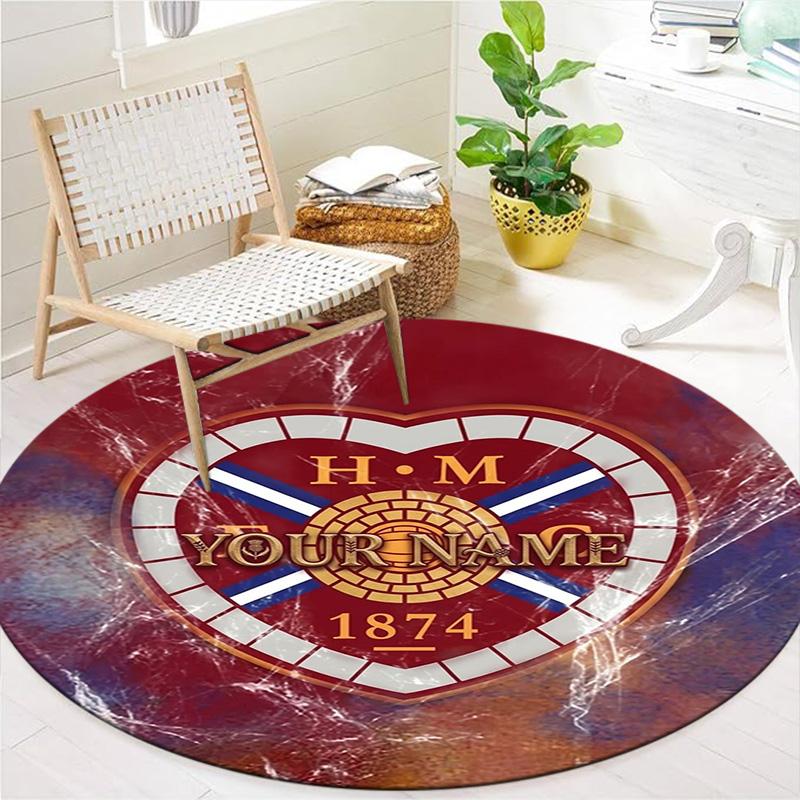 Heart Football Custom Name Round Area Rug Carpet Rug For Living Room Bedroom Sofa Playroom Decor Nonslip Floor Mat