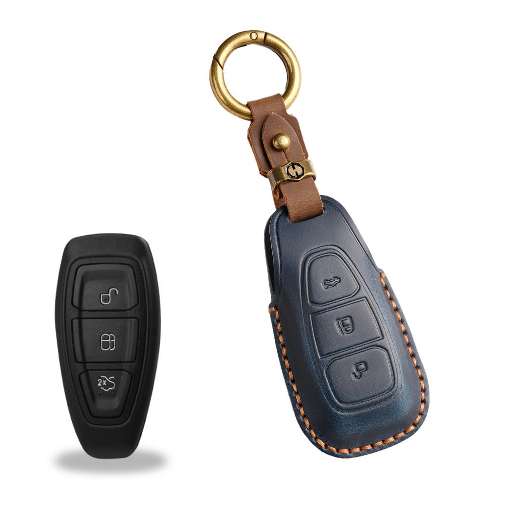 Retro Key Cover Is Suitable for Ford Focus Car Key Case, Hand-stitched Genuine Leather Key Protective Case.