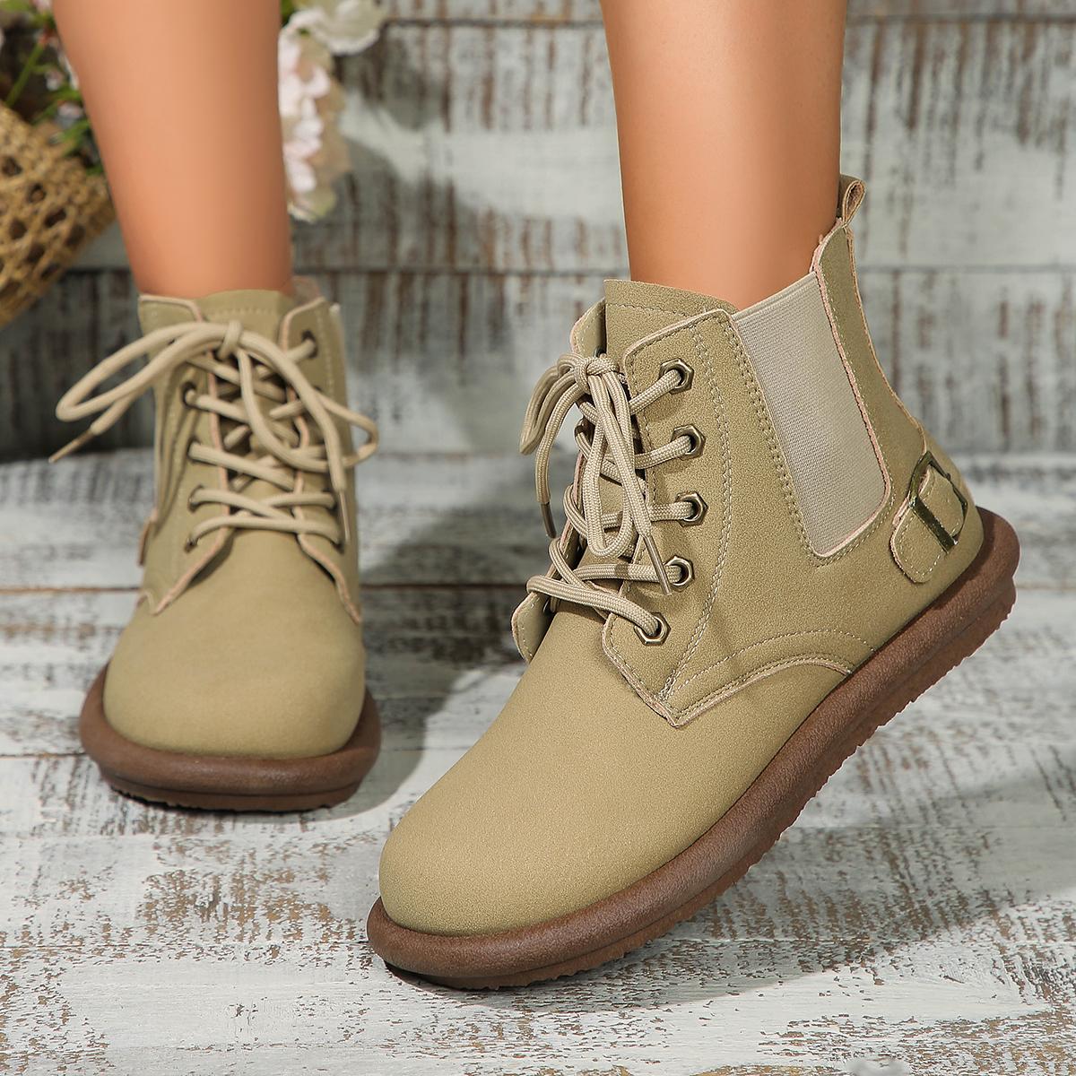 

Модные женские ботильоны на плоской подошве 2024 зимние новые короткие ботинки для ходьбы дизайнерские модные женские ботинки с круглым носком 39 хаки