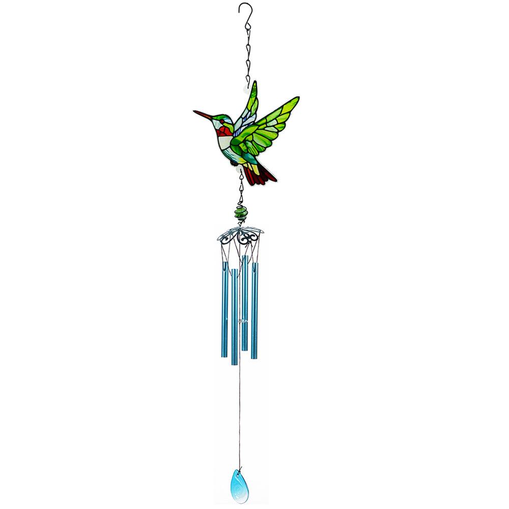 Glass Hummingbird Wind Chime Diamond Glass Crafts Hanging for Home Garden Courtyard Balcony Decoration Housewarming Gift