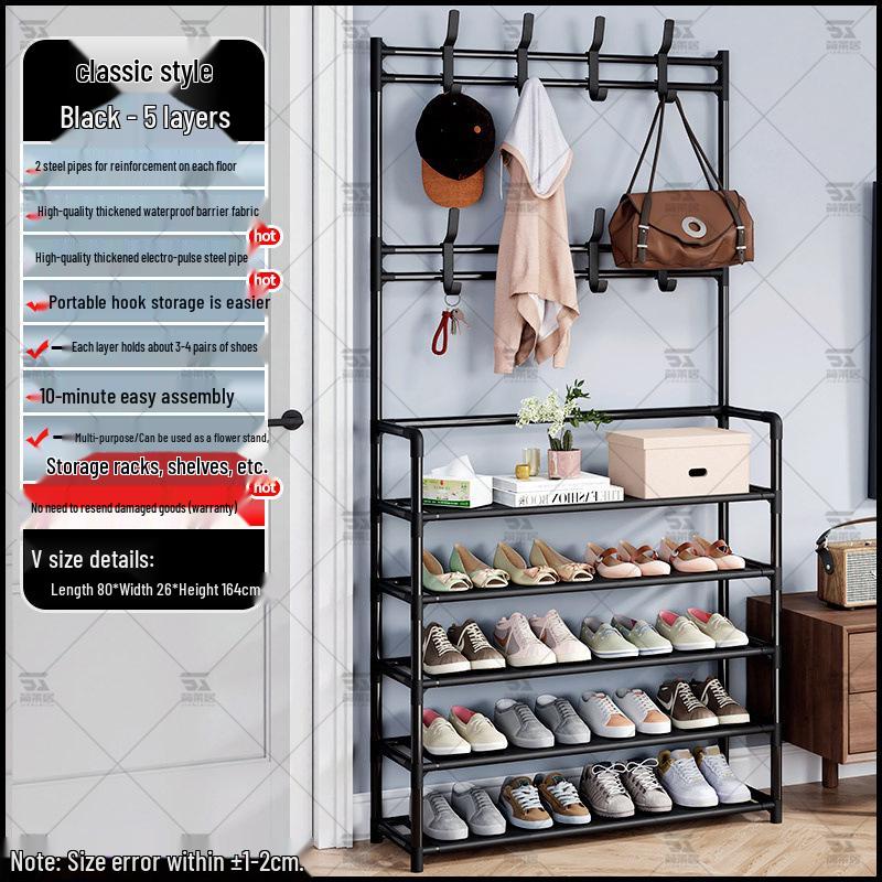 Multi-layer Dustproof Shoe & Hat Rack with Integrated Coat Rack for Indoor Use