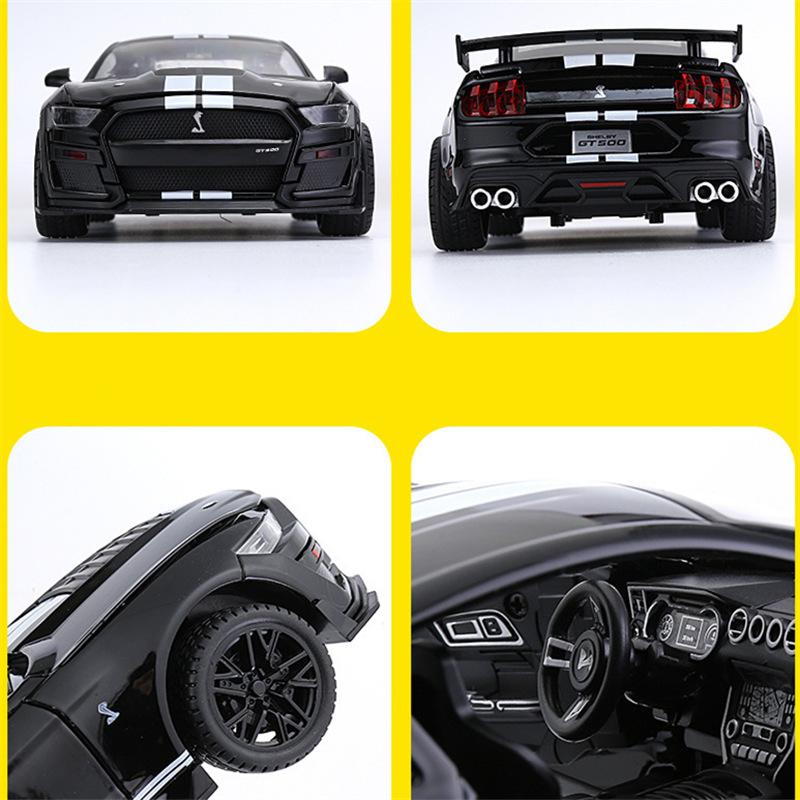 Large Size 1/18 Ford Mustang Shelby GT500 Alloy Sports Car Model Diecasts Metal Racing Car Model Sound and Light Toys Gifts