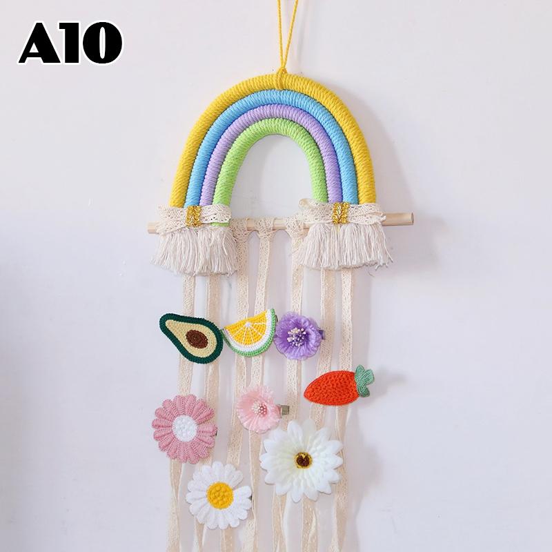 

Cute Rainbow Weave Cotton Tapestry Girls Kids s Room Wall Hangings Ornaments Hairband Hair Clips Holder Decorative Storage Gift