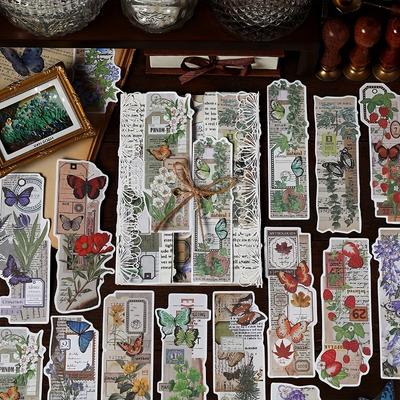 Vintage kreativní samolepky botanických květin motýlů pro DIY dekorativní samolepky (Bez podpory)