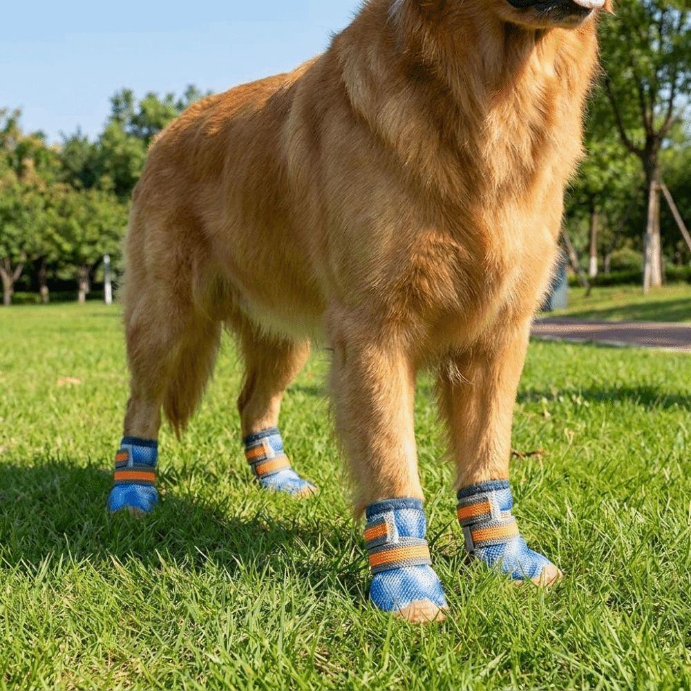 4 pcs/set Non-slip Dog Mesh Shoes Breathable Mesh Dog Sneakers Pet Net Boots  Outdoor Walking
