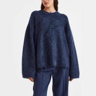 New Women's Loose Round Neck Plush Sweater: European & American Autumn/Winter Collection – Cozy, Solid Color Knit Outerwear, Lazy Style.