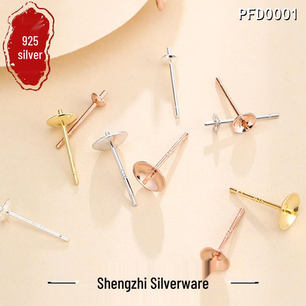 S925 Sterling Silver Pearl & Crystal Bead Earring Post Holder - DIY Jewelry Accessory