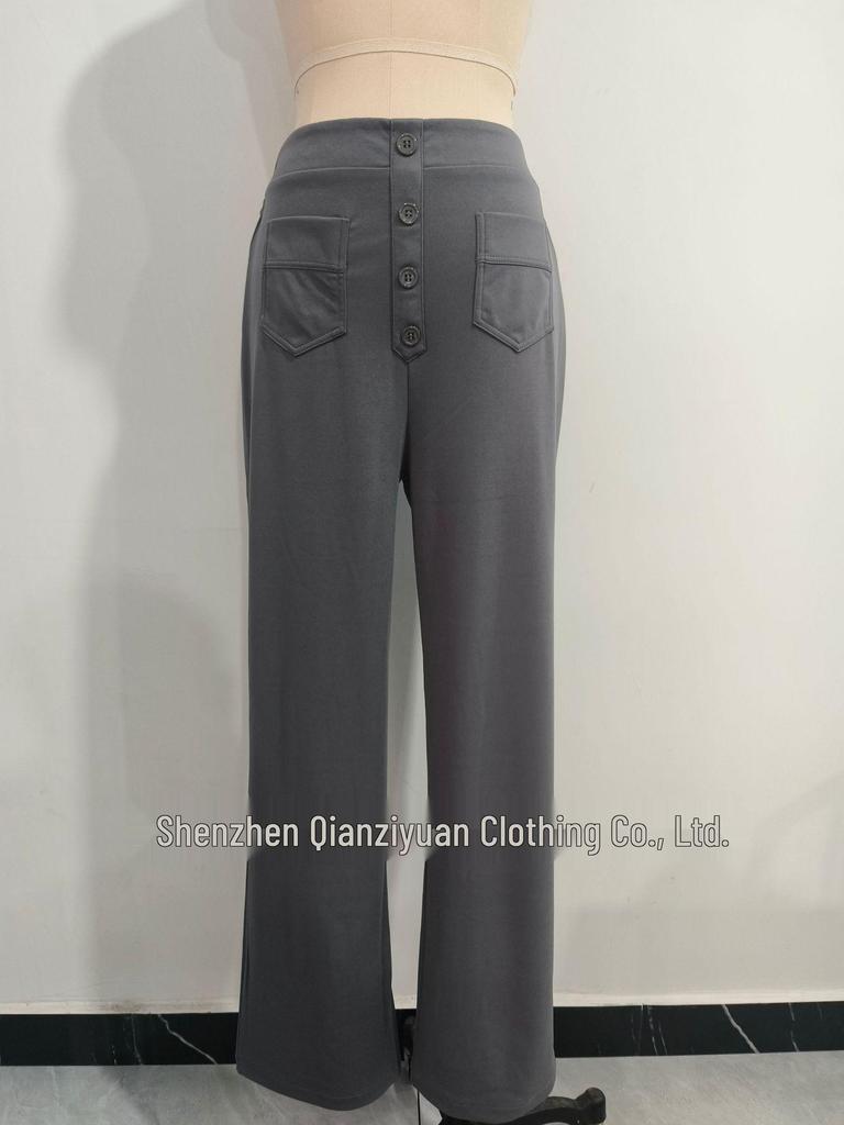 2024 Women's High-Waist Casual Straight Pants with Elastic Belt & Multiple Pockets