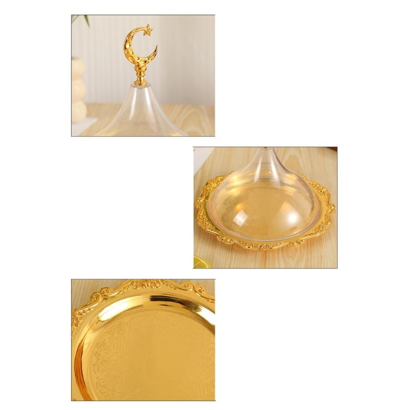 Multipurpose Snacks Storage Serving Platter With Acrylic Dome Lid Ramadans Dessert Display Tray For Kitchen And Party Use