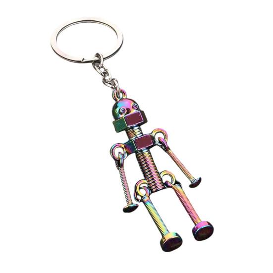 Metal Robot Keychain Vintage Movable Joints Screw Robot Key Ring Pendant