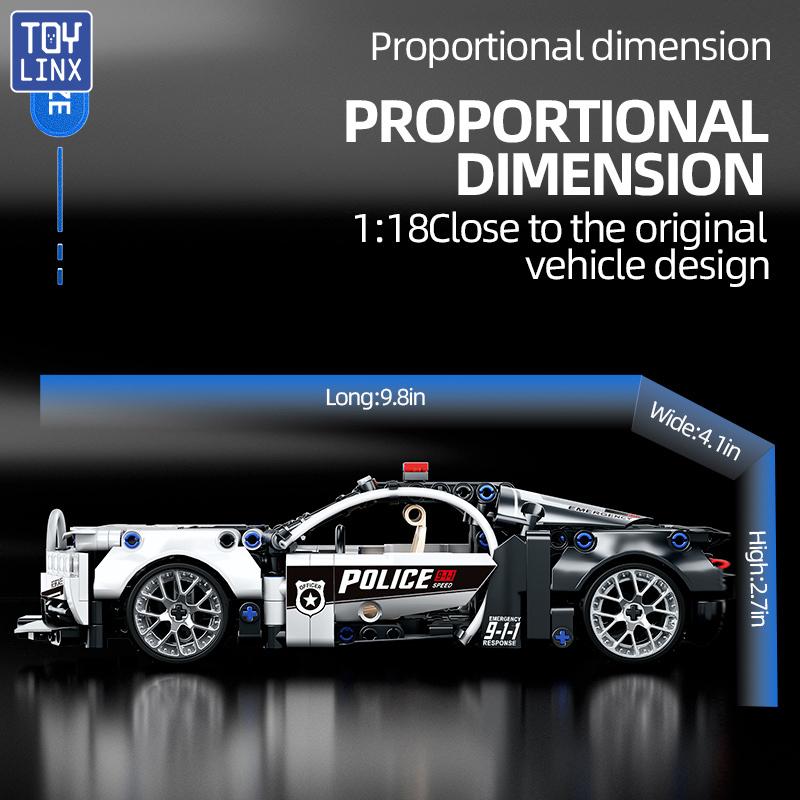 ToylinX 1/18 410PCS Polizeiauto Baustein Modellauto Lernen Entwicklung Puzzle Montage Spielzeug Kinder Weihnachts- Geburtstagsgeschenk
