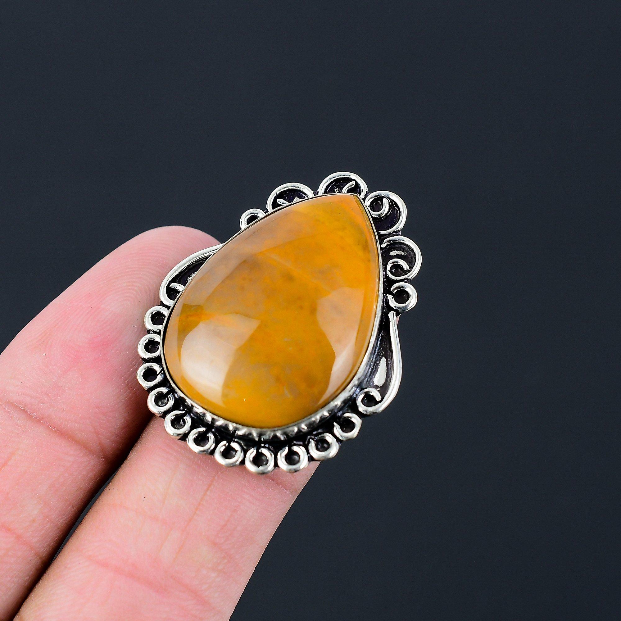 Pear Mookaite Gemstone 925 Sterling Silver Wife Statement Elegant Ring Size 6.5 6.5