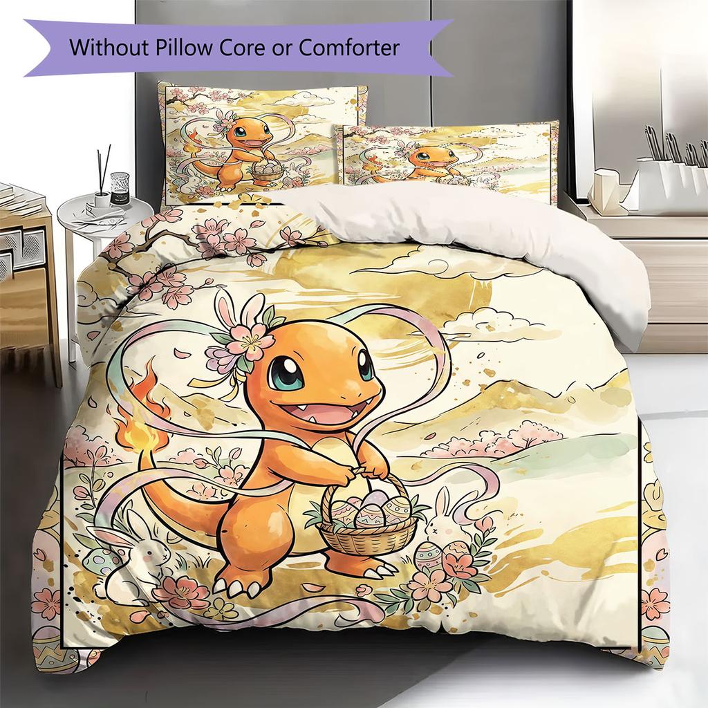 Velikonoční Pokemon Vzor Povlečení Sada Přikrývek Potah na Přikrývku Povlak na Polštář Domácí Dekorace Dárek k Narozeninám (1 * povlak na peřinu + 2 * povlak na polštář, bez jádra)